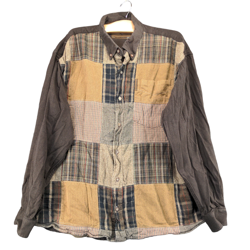 North River Outfitters Mens Button-Down Shirt Brown XL Long Sleeve Patchwork